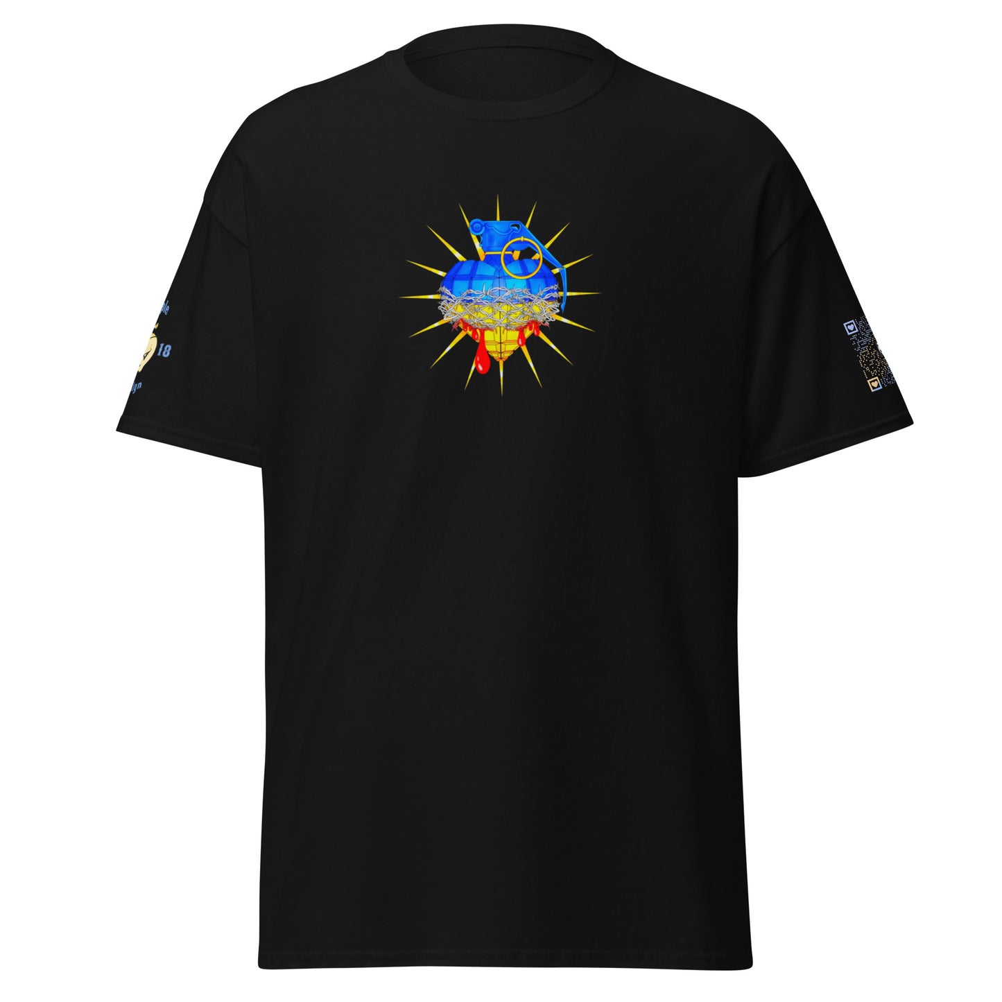 Ukraine is Bleeding Black Unisex tee with Heart Shaped Grenade