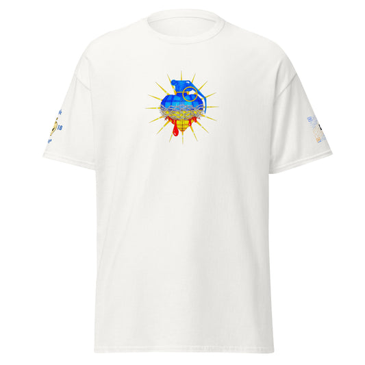 Ukraine is Bleeding White Unisex tee with Heart Shaped Grenade